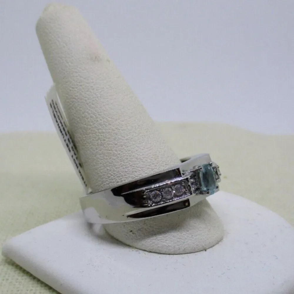 Madagascar Paraiba Apatite Simulated Diamond Stainless Steel Ring Size 14